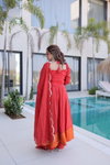 Ka 1237 Mul Chanderi Mirror Lace Work Gown With Pant with Dupatta